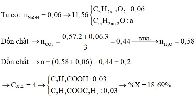 Hỗn hợp E chứa 1 axit cacboxylic X, 1 ancol no Y và 1 este Z (X, Y, Z đều đơn chức, mạch hở)