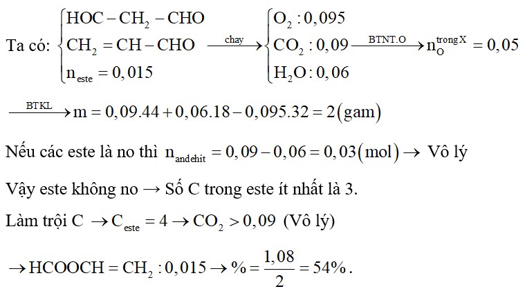 Đốt cháy hoàn toàn m gam hỗn hợp X gồm andehit malonic, andehit acrylic và một este đơn chức mạch hở