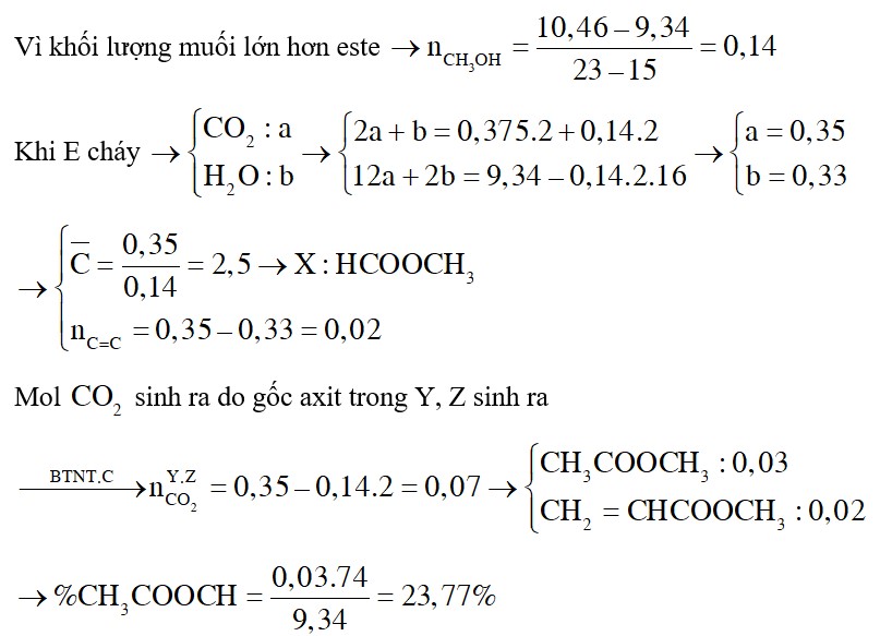 Hỗn hợp E chứa 3 este (MX < MY < MZ) đều mạch hở, đơn chức và cùng được tạo thành từ một ancol