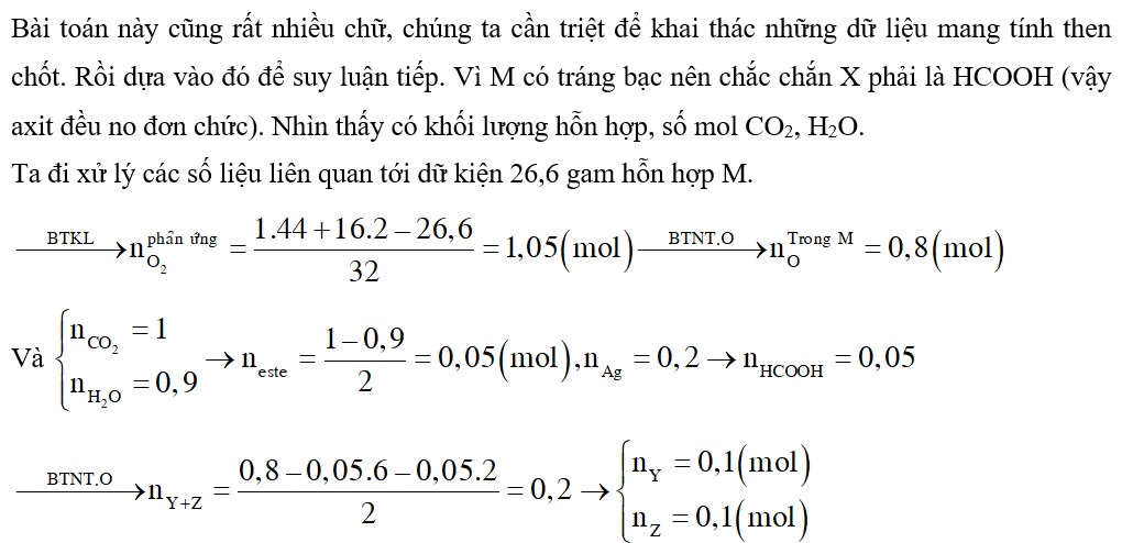 X, Y, Z là ba axit cacboxylix đơn chức cùng dãy đồng đẳng (MX < MY < MZ), T là este tạo bởi X, Y, Z với một ancol