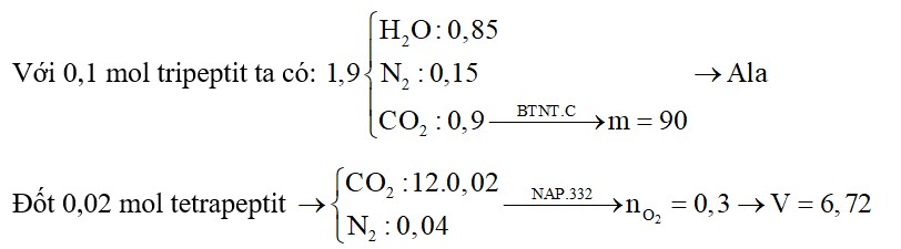 Đốt cháy hoàn toàn 0,1 mol tripeptit của một aminoaxit (thuộc dãy đồng đẳng của Gly) thu được 1,9 mol hỗn hợp