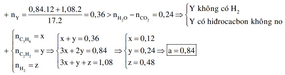 Nung nóng a mol hỗn hợp X gồm propen, axetilen và hiđro với xúc tác Ni trong bình kín (chỉ xảy ra phản ứng cộng H2), thu được hỗn hợp khí Y