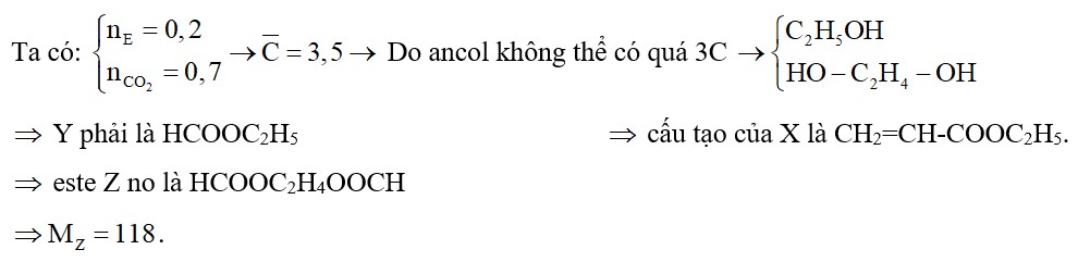 X là este mạch hở có công thức phân tử C5H8O2; Y và Z là hai este (đều no, mạch hở, tối đa hai nhóm este, )