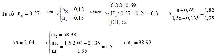 Este X hai chức, mạch hở, tử có chứa 4 liên kết pi. Este Y ba chức, mạch hở, tạo bởi glixerol (phân tử có 5 liên kết pi)