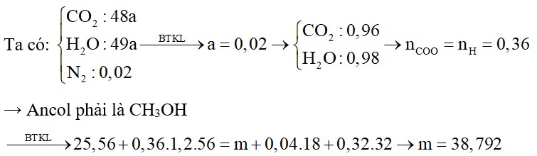 Đốt cháy hết 25,56g hỗn hợp H gồm hai este đơn chức thuộc cùng dãy đồng đẳng liên tiếp và một amino axit Z