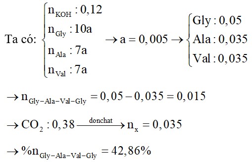 Hỗn hợp X gồm Gly-Ala-Val, Ala-Gly-Val, Gly-Ala-Val-Gly. Thủy phân hoàn toàn m gam hỗn hợp X