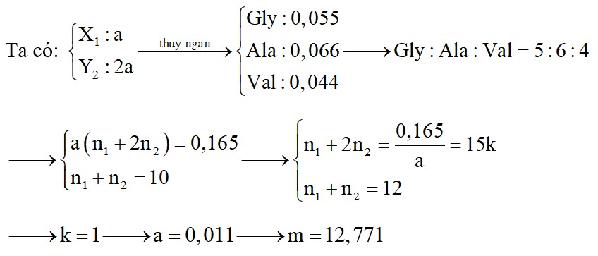 Hỗn hợp A gồm 2 peptit X là Y trong đó tổng nguyên tử oxi trong hai phân tử là 12, tỉ lệ số mol X:Y=1:2