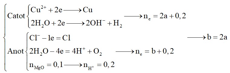 Điện phân dung dịch hỗn hợp chứa a mol CuSO4 và b mol NaCl (với điện cực trơ, màng ngăn xốp)