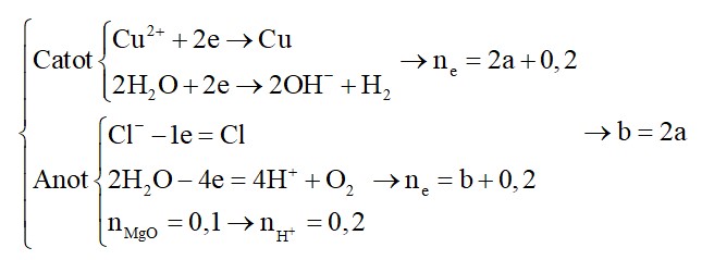 Điện phân dung dịch hỗn hợp chứa a mol CuSO4 và b mol NaCl (với điện cực trơ, màng ngăn xốp)