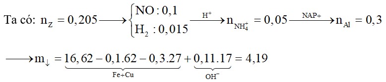 Hòa tan 16,62 gam hỗn hợp rắn X gồm Al, Fe(NO3)2, Fe(NO3)3, Cu(NO3)2 trong dung dịch chứa 1,11 mol HCl