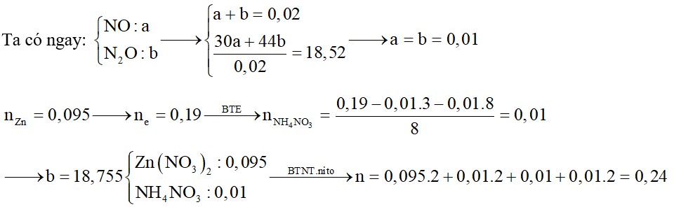 Cho 6,175 gam Zn tác dụng vừa đủ với dung dịch chứa a mol HNO3. Sau phản ứng thu được dung dịch X