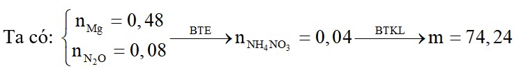 Cho 11,52 gam Mg vào dung dịch HNO3 loãng dư, kết thúc phản ứng thu được dung dịch X và 0,08 mol khí N2O