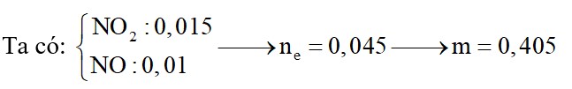 Hòa tan hoàn toàn m gam Al vào dung dịch HNO3 rất loãng thì thu được hỗn hợp 0,015 mol khí NO2 và 0,01 mol khí NO