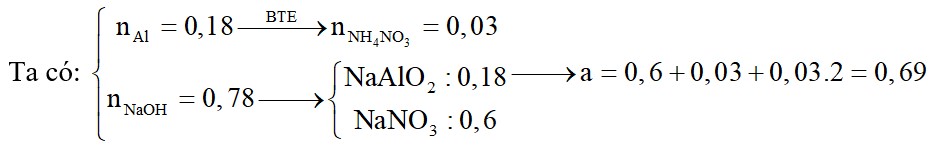 Hòa tan hết 4,86 gam Al trong dung dịch chứa a mol HNO3, kết thúc phản ứng, thu được dung dịch X và 0,03 mol khí N2 duy nhất