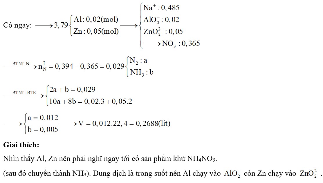 Hòa tan hoàn toàn 3,79 gam hỗn hợp X gồm Al và Zn (có tỉ lệ mol tương ứng là 2:5) vào dung dịch chứa