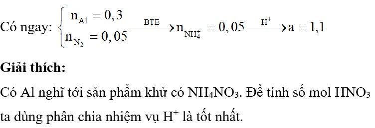 Cho 8,1 gam Al tác dụng vừa đủ với dung dịch chứa a mol HNO3. Sau phản ứng thu được 1
