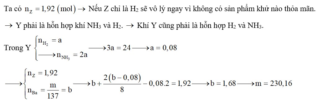 Cho m gam Ba tan hoàn toàn trong dung dịch HNO3, thu được dung dịch X và 5,376 lít khí Y