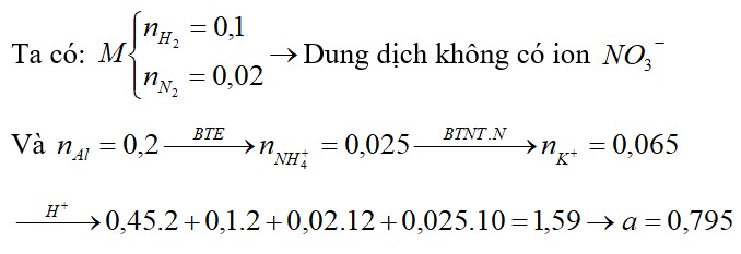 Hoà tan một hỗn hợp gồm 0,2 mol Al và 0,15 mol Al2O3 trong dung dịch gồm KNO3 và a mol H2SO4