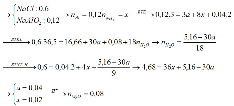 Cho m gam hỗn hợp E gồm A, MgO, Mg(NO3)2 tác dụng vừa đủ với dung dich chứa 0,6 mol HCl