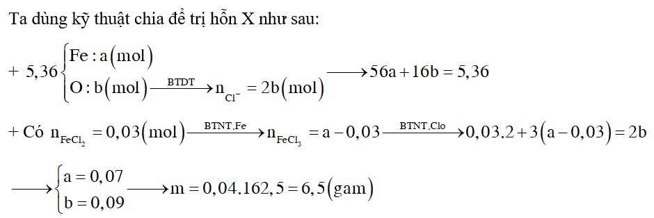 Cho 5,36 gam hỗn hợp X gồm FeO, Fe2O3 và Fe3O4 tác dụng với dung dịch HCl 