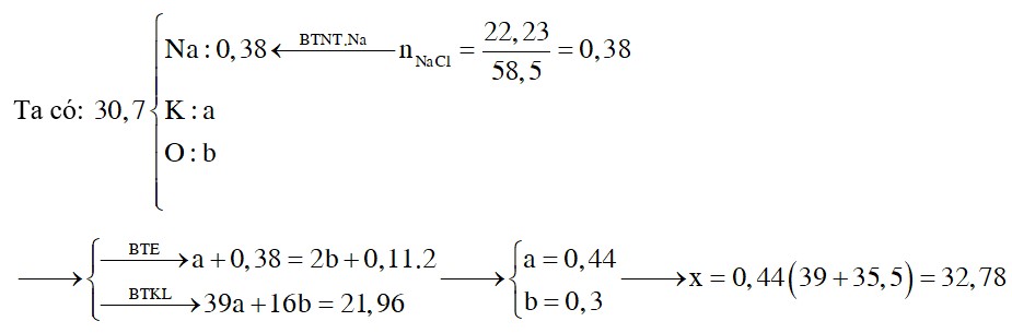 Cho 30,7 gam hỗn hợp Na, K, Na2O, K2O tác dụng với dung dịch HCl vừa đủ thu được