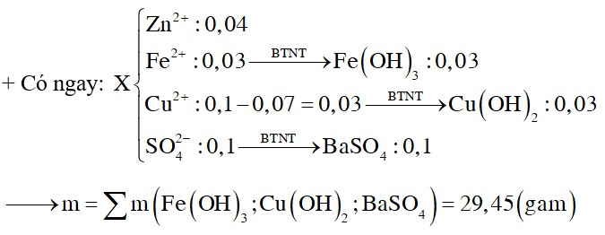 Cho hỗn hợp gồm 0,04 mol Zn và 0,03 mol Fe vào d d chứa 0,1 mol CuSO4