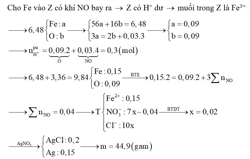 Cho 6,48 gam hỗn hợp X gồm phản ứng hết với dung dịch Y chứa HNO3 và HCl theo tỉ lệ tương ứng là 7:10