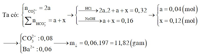 Cho hỗn hợp Na2CO3 và KHCO3 (tỉ lệ số mol tương ứng là 2:1) vào bình chứa dung dịch