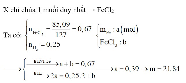 Cho m gam Fe tan vừa đủ trong dung dịch hỗn hợp HCl và FeCl3 thu dược dung dịch X