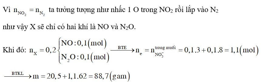 Hoà tan hết 20,5 gam hỗn hợp Mg, Al, Zn trong dung dịch HNO3 thu được 4,48 lít hỗn hợp khí X gồm