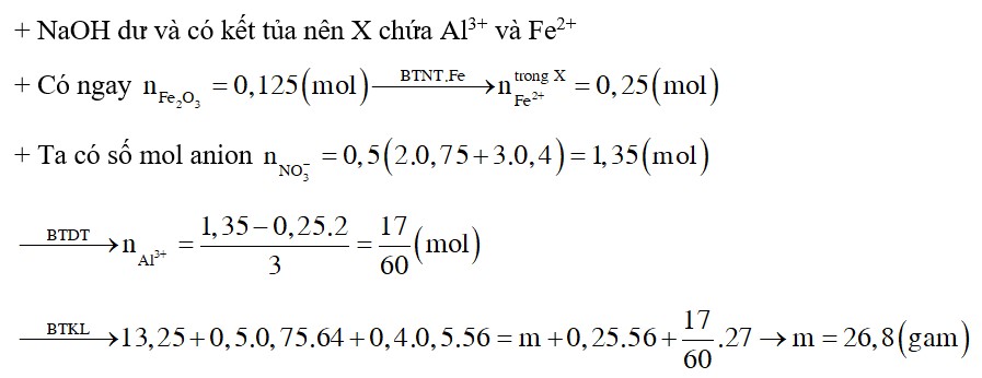 Cho 13,25 gam hỗn hợp Al và Fe vào 500ml dung dịch Cu(NO3)2 0,75M và Fe(NO3)3