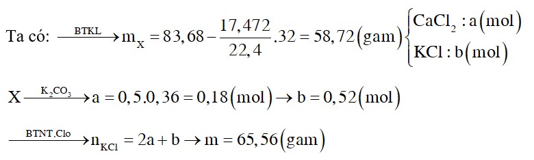 Đem nhiệt phân hoàn toàn 83,68 gam hỗn hợp gồm KClO3, Ca(ClO3)2, CaCl2, KCl thu được chất rắn X