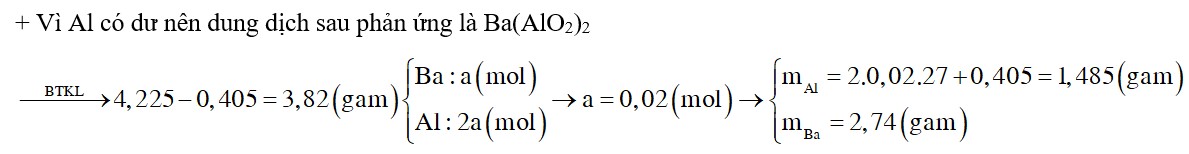 Hỗn hợp A gồm hai kim loại Al, Ba. Cho lượng nước dư vào 4,225 gam hỗn hợp A