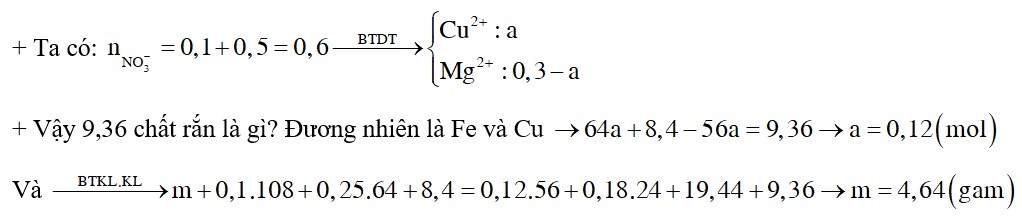 Cho m(g) Mg vào dung dịch chứa 0,1 mol AgNO3 và 0,25 mol Cu(NO2)2