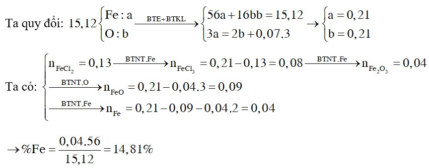 X là hỗn hợp gồm Fe và 2 oxit của sắt. Hòa tan hết 15,12 gam X trong dung dịch HCl dư