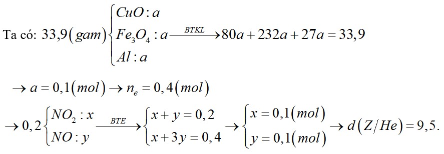 Hỗn hợp X gồm các chất CuO, Fe3O4, Al có số mol bằng nhau. Thực hiện phản ứng nhiệt nhôm 33,9 gam X