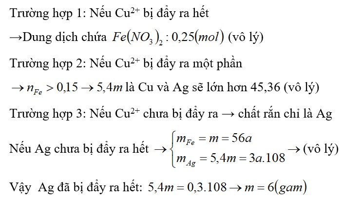 Cho m gam Fe vào dung dịch chứa 0,3 mol AgNO3 và 0,1 mol Cu(NO3)2