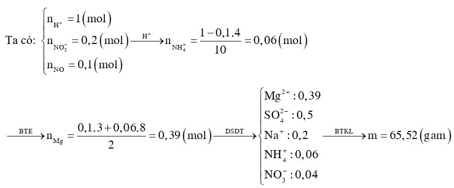 Cho một lượng Mg dư vào 500 ml dung dịch gồm H2SO4 1M và NaNO3. Sau khi kết thúc phản ứng thu được