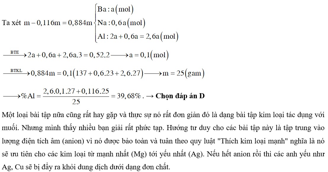 Hỗn hợp X gồm Ba, Na và Al trong đó số mol Na bằng 0,6 lần số mol Ba. Hòa tan m gam hỗn hợp X