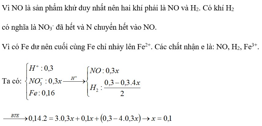 Cho 8,96 gam bột Fe vào 100 ml dung dịch chứa HCl 3M và xM