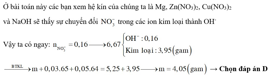 Cho m gam Mg vào dung dịch X gồm 0,03 mol Zn(NO3)2 và 0.05 mol Cu(NO3)2, sau một thời gian