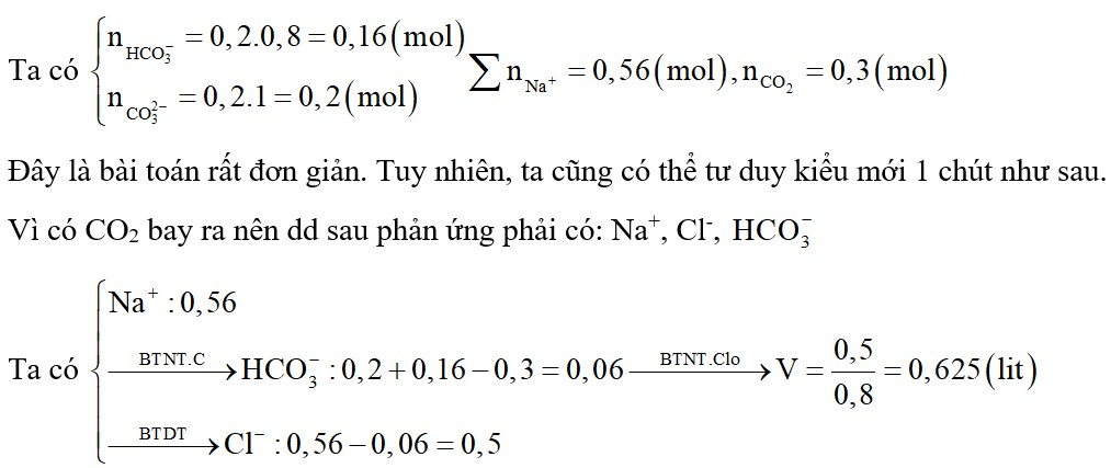 Nhỏ rất từ từ đến hết V lít dung dịch HCl 0,8M vào 200ml dung dịch chứa NaHCO3 0,8M và Na2CO3 1M