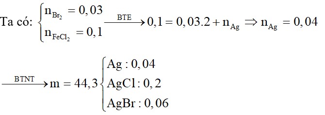 Cho 4,8 gam Br2 nguyên chất vào dung dịch chứa 12,7 gam FeCl2 thu được dung dịch X