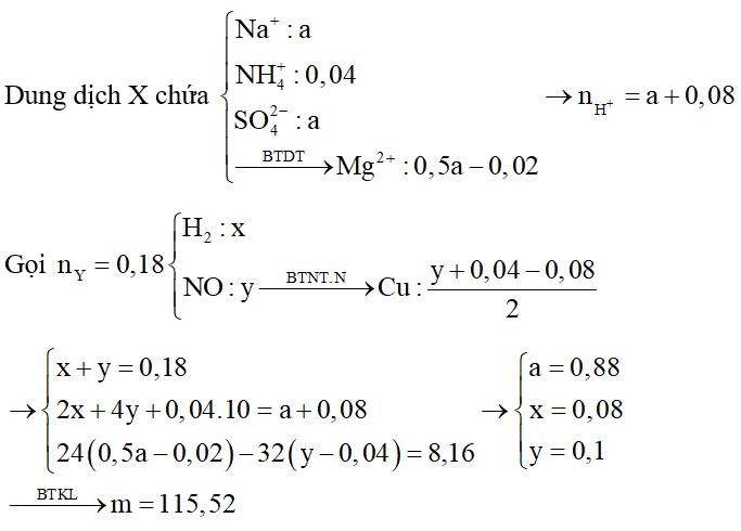 Nhúng thanh Mg vào dung dịch chứa NaHSO4, HNO3 (0,08 mol) và Cu(NO3)2, sau khi kết thúc các phản ứng
