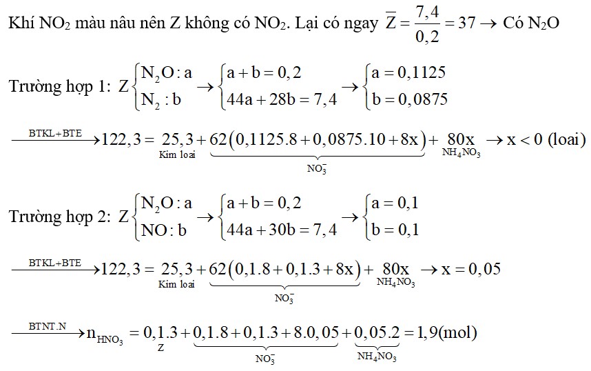 Hoà tan hoàn toàn 25,3 gam hỗn hợp X gồm Mg, Al, Zn bằng dung dịch HNO3. Sau khi phản ứng kết thúc