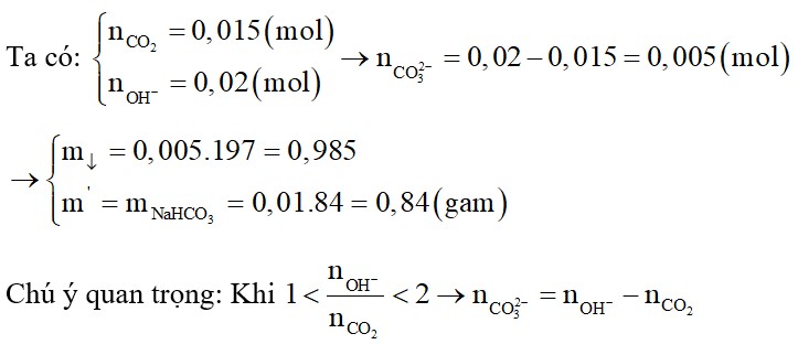 Sục 336ml khí CO2 (đktc) vào 100ml dd hỗn hợp Ba(OH)2 0,05M và NaOH 0,1M