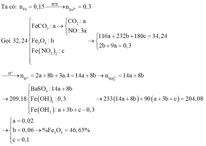 Hòa tan hết 34,24 gam hỗn hợp X gồm FeCO3, Fe3O4 và Fe(NO3)2 trong dung dịch chứa NaNO3 và NaHSO4