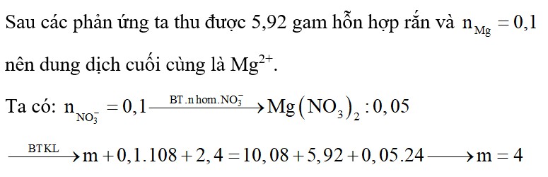 Cho m gam Cu vào 100 ml dung dịch AgNO3 1M, sau một thời gian thì lọc được 10,08 gam hỗn hợp 2 kim loại