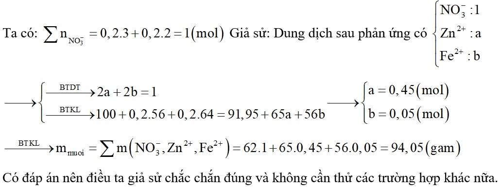 Nhúng thanh Zn nặng 100 gam vào 400ml dung dịch hỗn hợp chứa Fe(NO3)3 0,5M và Cu(NO3)2 0,5M