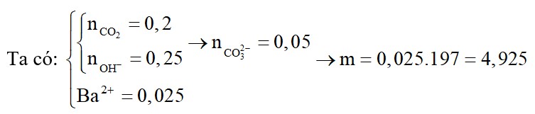 Hấp thụ hoàn toàn 4,48 lít CO2 (đktc) vào 500 ml dung dịch hỗn hợp gồm KOH 0,4M và Ba(OH)2 0,05M